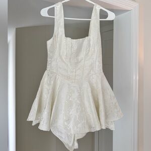 Lulu's Ivory Floral Jacquard Bustier Skort Romper